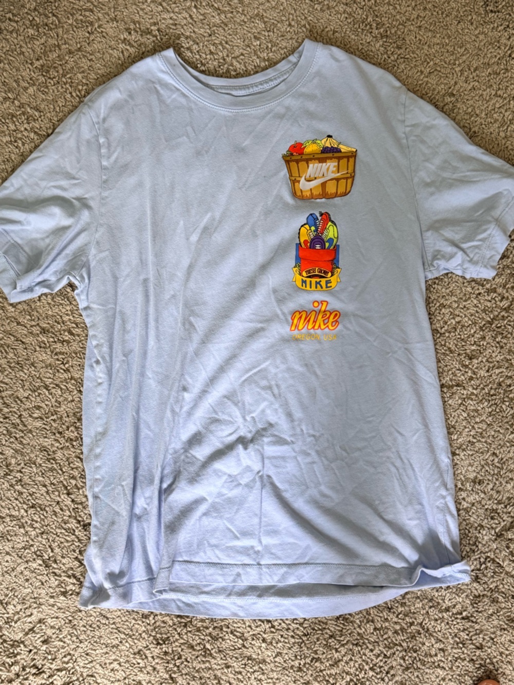 Nike Pale Blue Tee with Multicolor Stacked Logos